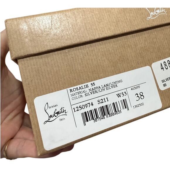 Christian Louboutin Rosalie 55 Metallic Silver Kitten Short Heel Sandal 38 - Picture 8 of 8